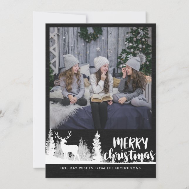 Cartes Pour Fêtes Annuelles Tableau noir blanc Reindeer Joyeux Noël Photo (Devant)