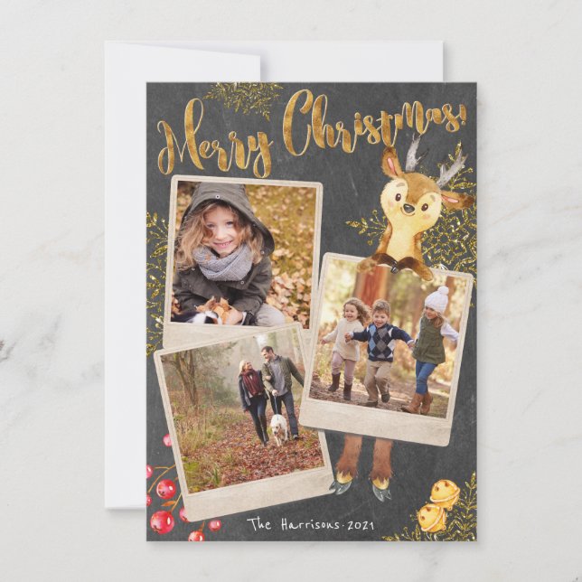Cartes Pour Fêtes Annuelles Tableau noir Trois photos Collage Noël (Devant)