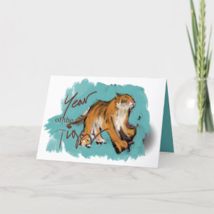 Cartes Pour Fêtes Annuelles Tableau original Tigre chinois Année Anniversaire 