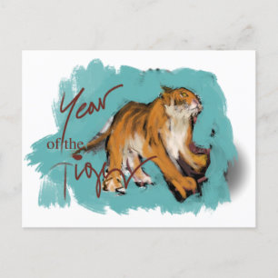 Cartes Pour Fêtes Annuelles Tableau original Tigre chinois Année Anniversaire 