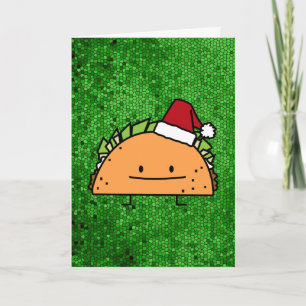 Cartes Pour Fêtes Annuelles Taco wearing Santa Hat shell meat salsa