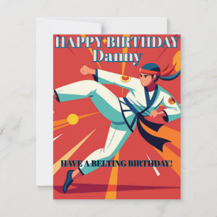 Cartes Pour Fêtes Annuelles Taekwando Sport Orange nom modifiable Anniversaire