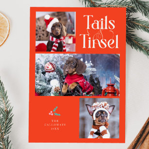 Cartes Pour Fêtes Annuelles Tails & Tinsel Chien Photo Retro Red Christmas