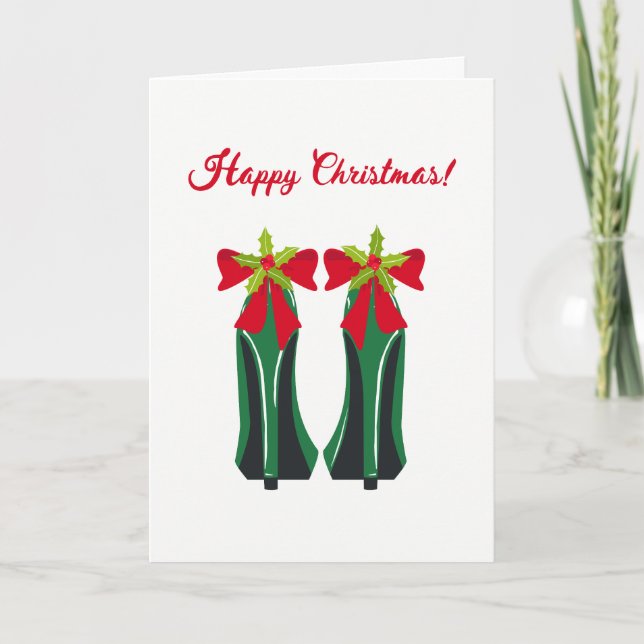 Cartes Pour Fêtes Annuelles Talons hauts verts avec des arcs de Noël (Devant)