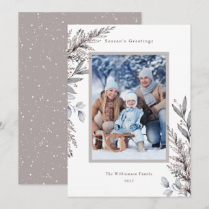 Cartes Pour Fêtes Annuelles Tan & Grey Botanique d'hiver Aquarelle Photo