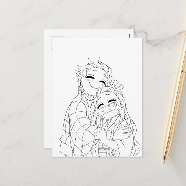 Cartes Pour Fêtes Annuelles Tanjiro and Nezuko hug (Devant/Arrière en situation)