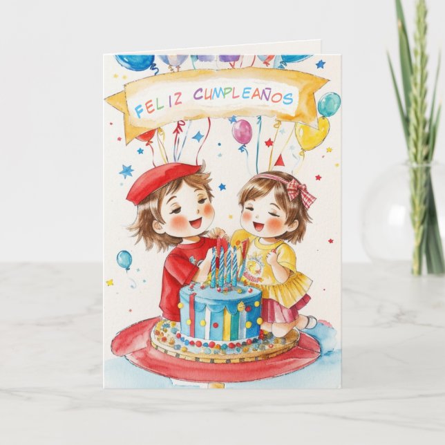 Cartes Pour Fêtes Annuelles Tarjeta de Cumpleaños Para Gemelos (Español) (Devant)