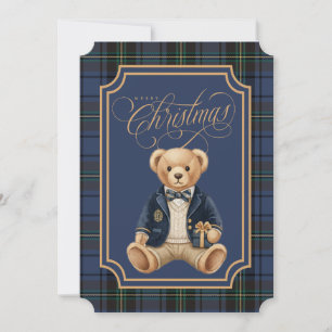 Cartes Pour Fêtes Annuelles Tartan à carreaux bleus Ours en peluche de Noël