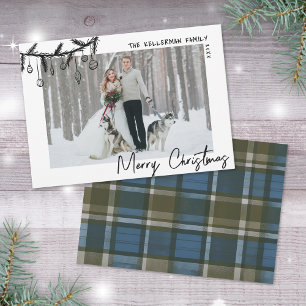 Cartes Pour Fêtes Annuelles Tartan Bleu Dessiné à la Main pour Noël