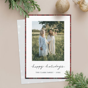 Cartes Pour Fêtes Annuelles Tartan Border Snowflakes Christmas Card