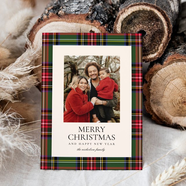 Cartes Pour Fêtes Annuelles Tartan classique moderne Plaid Une photo (Créateur téléchargé)