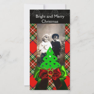 CARTES POUR FÊTES ANNUELLES TARTAN ÉCOSSAIS, ARBRE DE NOËL ET BOIS VERT ROUGE