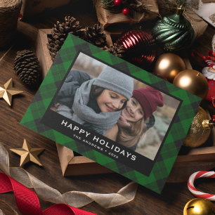 Cartes Pour Fêtes Annuelles Tartan Festif Vert et Noir Photo de Noël