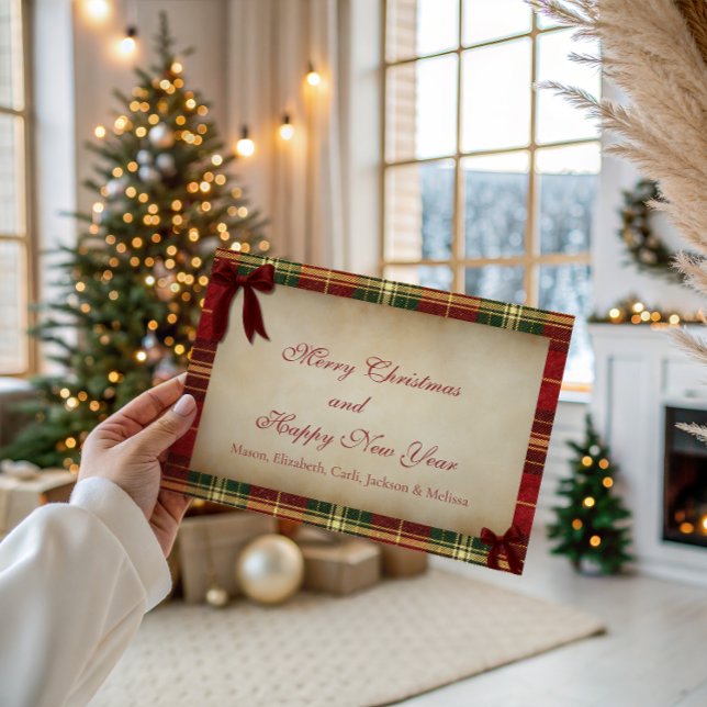 Cartes Pour Fêtes Annuelles Tartan Plaid Christmas Red Bow Christmas Card (Créateur téléchargé)
