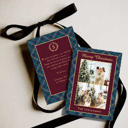 Cartes Pour Fêtes Annuelles Tartan Plaid Luxe Burgundy Multi Photo Noël