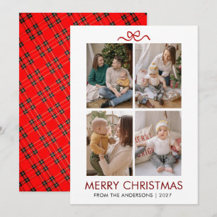 Cartes Pour Fêtes Annuelles Tartan Rouge Classique Plaid Multi Photo Noël