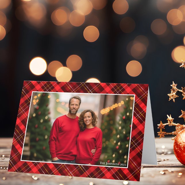 Cartes Pour Fêtes Annuelles Tartan rouge classique Tartan Noël Photo pliée (Créateur téléchargé)
