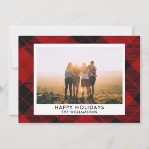 Cartes Pour Fêtes Annuelles Tartan Rouge Noir Nom Personnalisé Photo Message