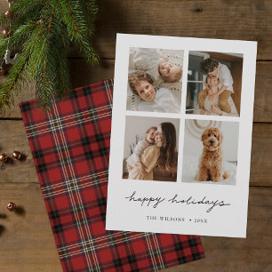 Cartes Pour Fêtes Annuelles Tartan simple et élégant Plaid Back Multi Photo
