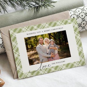 Cartes Pour Fêtes Annuelles Tartan Vert classique Plaid Deux Photos Noël