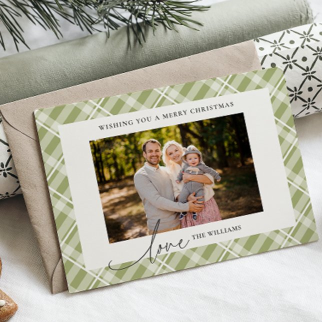 Cartes Pour Fêtes Annuelles Tartan Vert classique Plaid Deux Photos Noël (Créateur téléchargé)