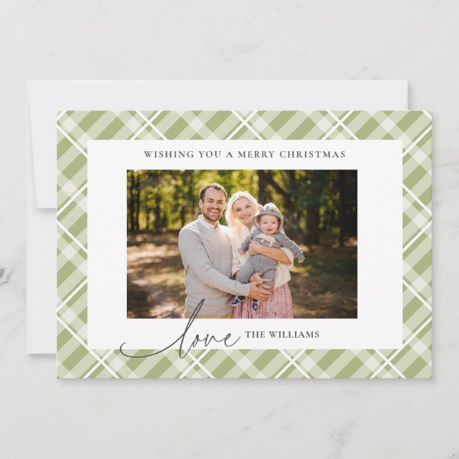 Cartes Pour Fêtes Annuelles Tartan vert classique Plaid Photo personnalisée No (Devant)