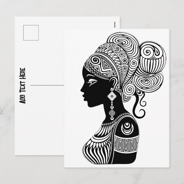 Cartes Pour Fêtes Annuelles Tatouage Tribal Portrait de Fille Africaine (Devant / Derrière)