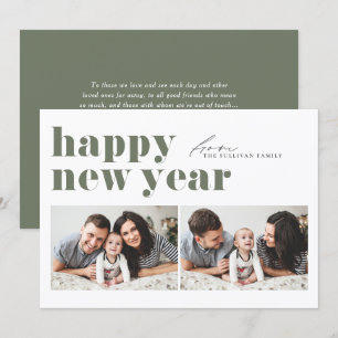 Cartes Pour Fêtes Annuelles Taupe Green Retro Typographie Photo Bonne Année