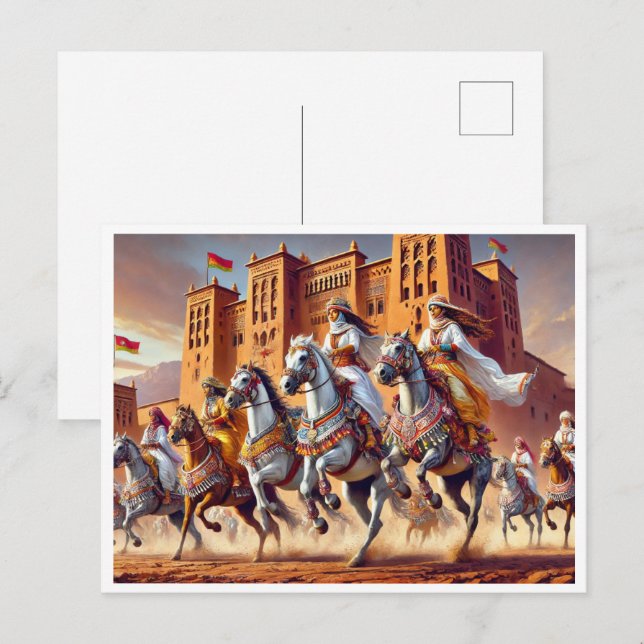 Cartes Pour Fêtes Annuelles TBOURIDA équitation traditionnelle marocaine (Devant / Derrière)