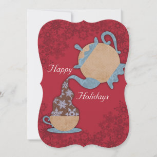 Cartes Pour Fêtes Annuelles Teapot verser des flocons de neige dans la tasse d