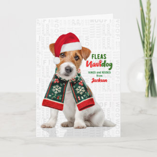 Cartes Pour Fêtes Annuelles Teck Russell Terrier Drôle Puces Navidog avec Nom