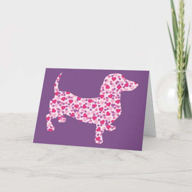 Cartes Pour Fêtes Annuelles Teckel mignon aux coeurs roses (Devant)