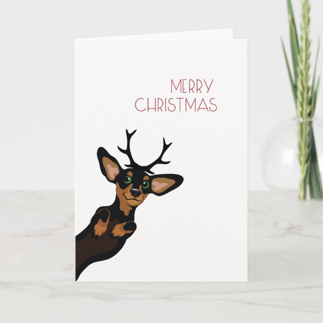 Cartes Pour Fêtes Annuelles Teckel mignon avec le Joyeux Noël d'andouillers (Devant)