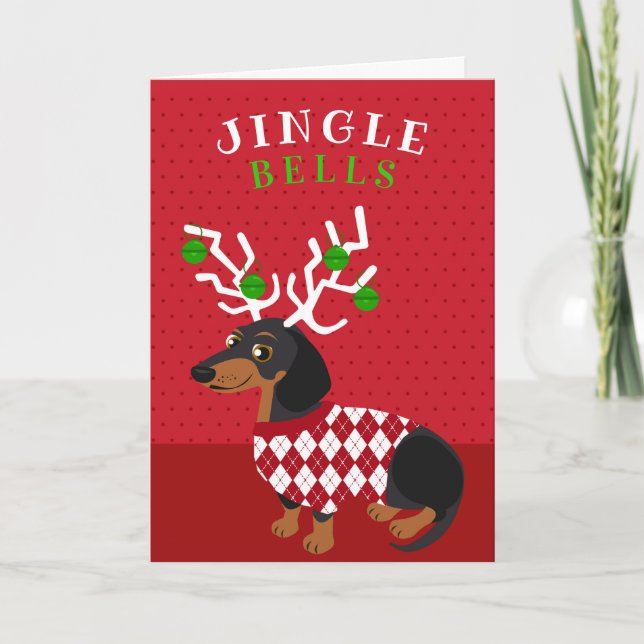 Cartes Pour Fêtes Annuelles Teckel mignon de tintements du carillon avec Noël (Devant)