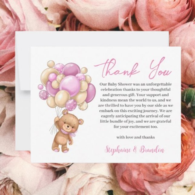 Cartes Pour Fêtes Annuelles Teddy Bear baby shower Girl merci (Express heartfelt gratitude with a charming teddy bear! )