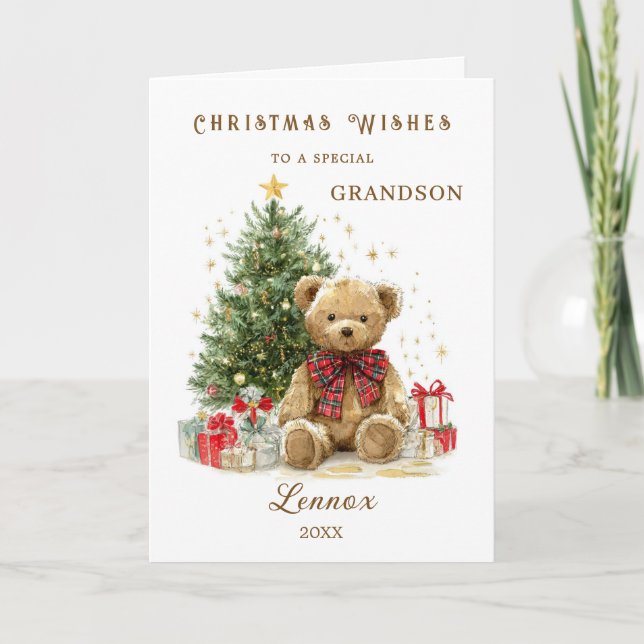 Cartes Pour Fêtes Annuelles Teddy Bear Christmas Tree Grandson (Devant)