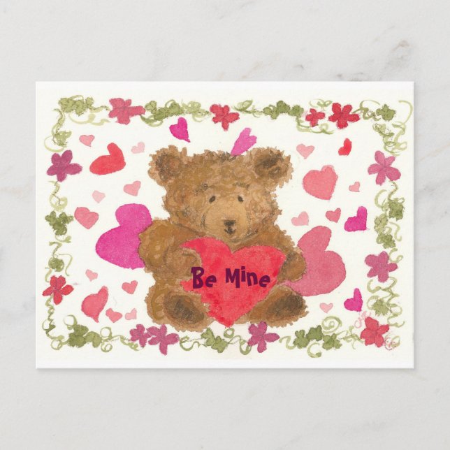 Cartes Pour Fêtes Annuelles Teddy Bear Valentine Aquarelle Be Mine (Devant)