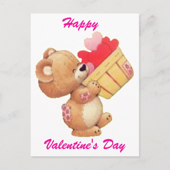 Cartes Pour Fêtes Annuelles Teddy Et Un Panier De Coeurs (Devant)