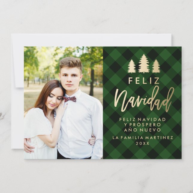 Cartes Pour Fêtes Annuelles Tela Escocesa Verde Feliz Navidad (Devant)