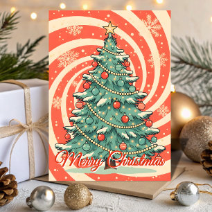 Cartes Pour Fêtes Annuelles Tempête de neige autour d'un arbre de Noël rétro