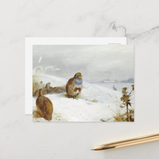 Cartes Pour Fêtes Annuelles Temps difficile - perdrix et lièvre, Art Bird (Devant/Arrière en situation)