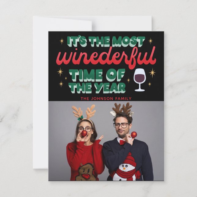 Cartes Pour Fêtes Annuelles Temps le plus merveilleux de l'année Rouge Script  (Devant)