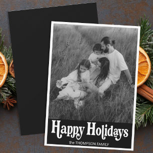 Cartes Pour Fêtes Annuelles Tendance Retro Typographie Black Photo Happy