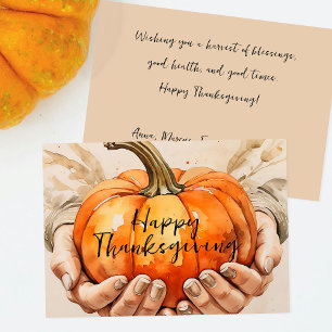 Cartes Pour Fêtes Annuelles Tenir doucement les mains d'un Citrouille Thanksgi