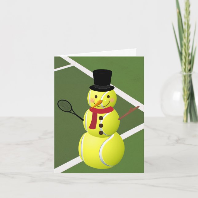 Cartes Pour Fêtes Annuelles Tennis Ball Snowman et Noël (Devant)