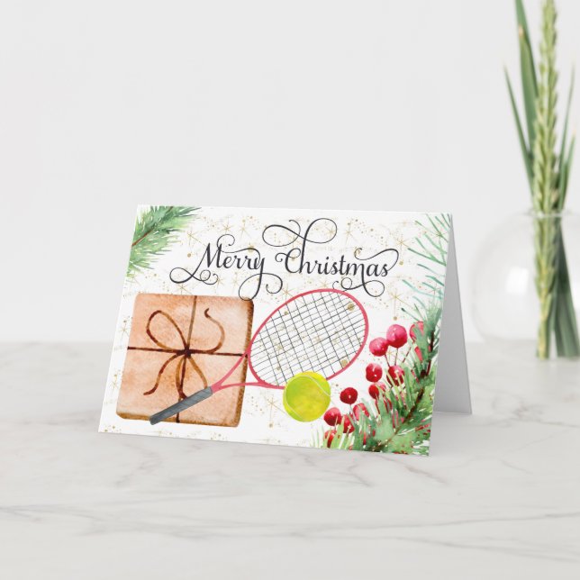 Cartes Pour Fêtes Annuelles Tennis balle de tennis de Noël Racket aquarelle (Devant)