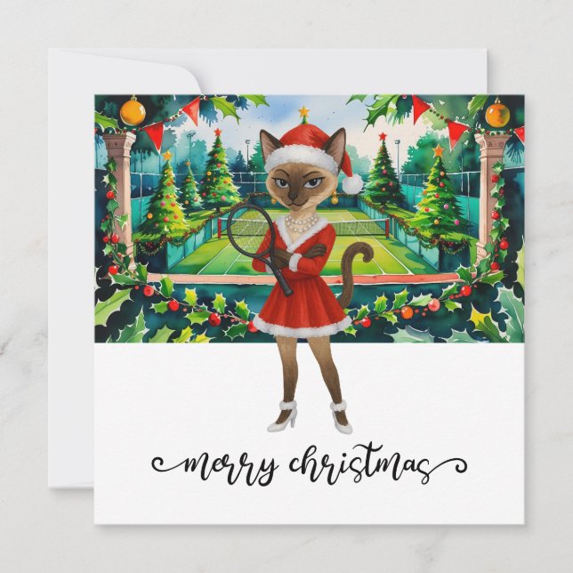 Cartes Pour Fêtes Annuelles Tennis Christmas themed for Siamese Cat lovers (Devant)