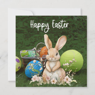 Cartes Pour Fêtes Annuelles Tennis Joyeuses Pâques avec balle et œufs sur vert