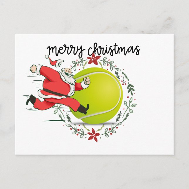 Cartes Pour Fêtes Annuelles Tennis Joyeux Noël avec le Père Noël (Devant)