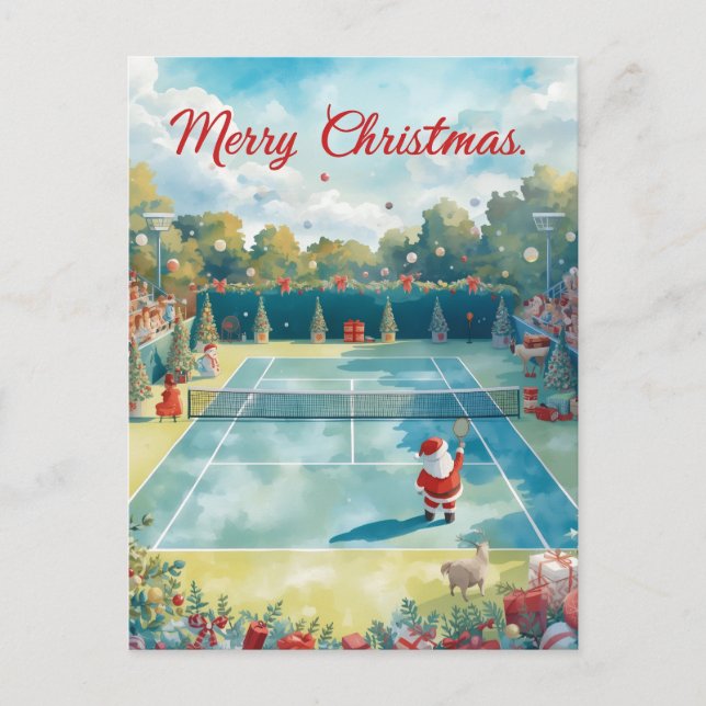 Cartes Pour Fêtes Annuelles Tennis Joyeux Noël avec le Père Noël (Devant)